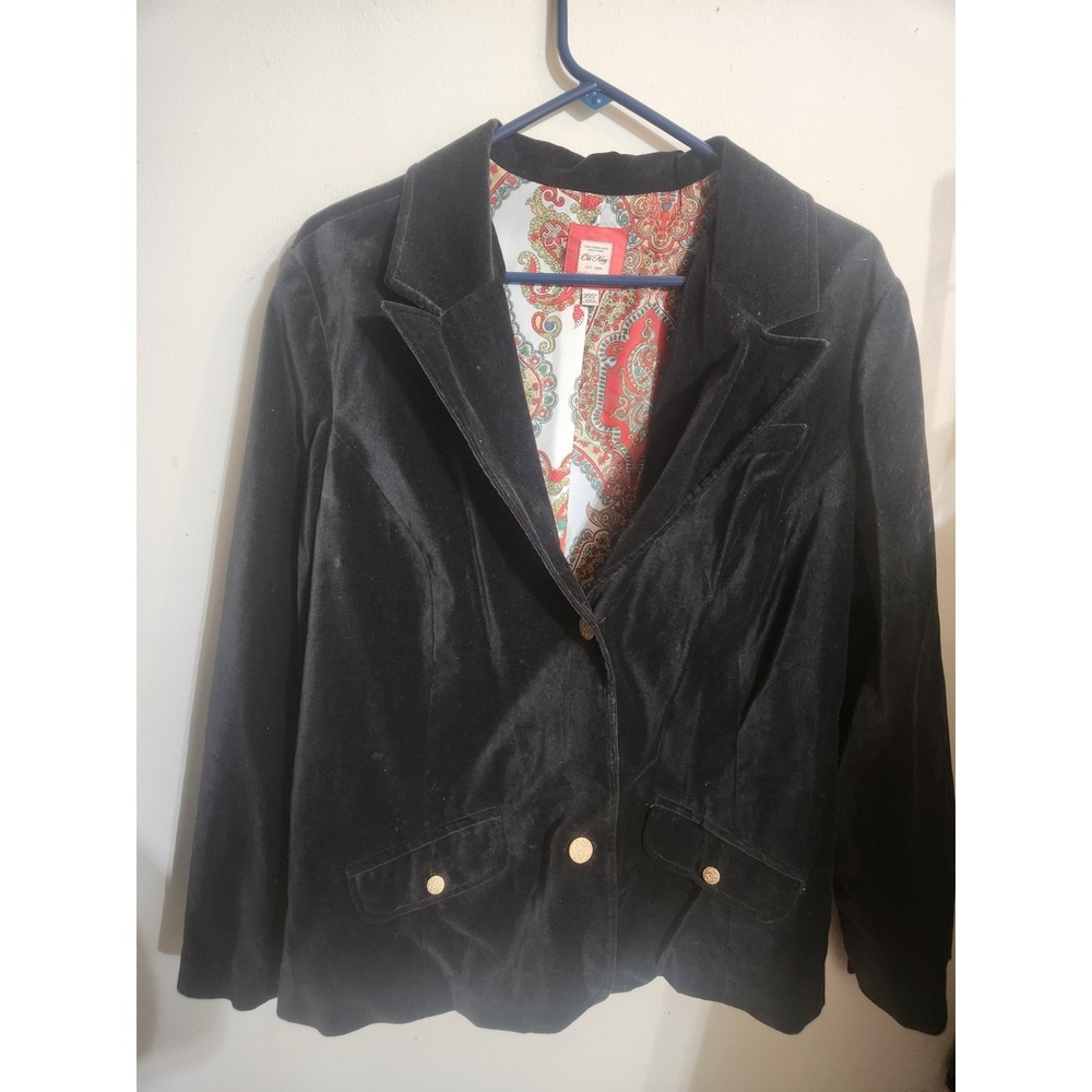 Vtg 2005 Old Navy Black Velvet Riding Jacket Blazer XXL Paisley Satin Lined Gold